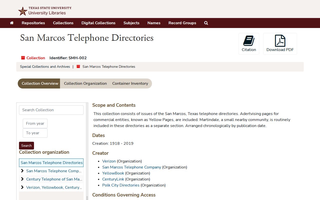 San Marcos city directory telephone archives collection record