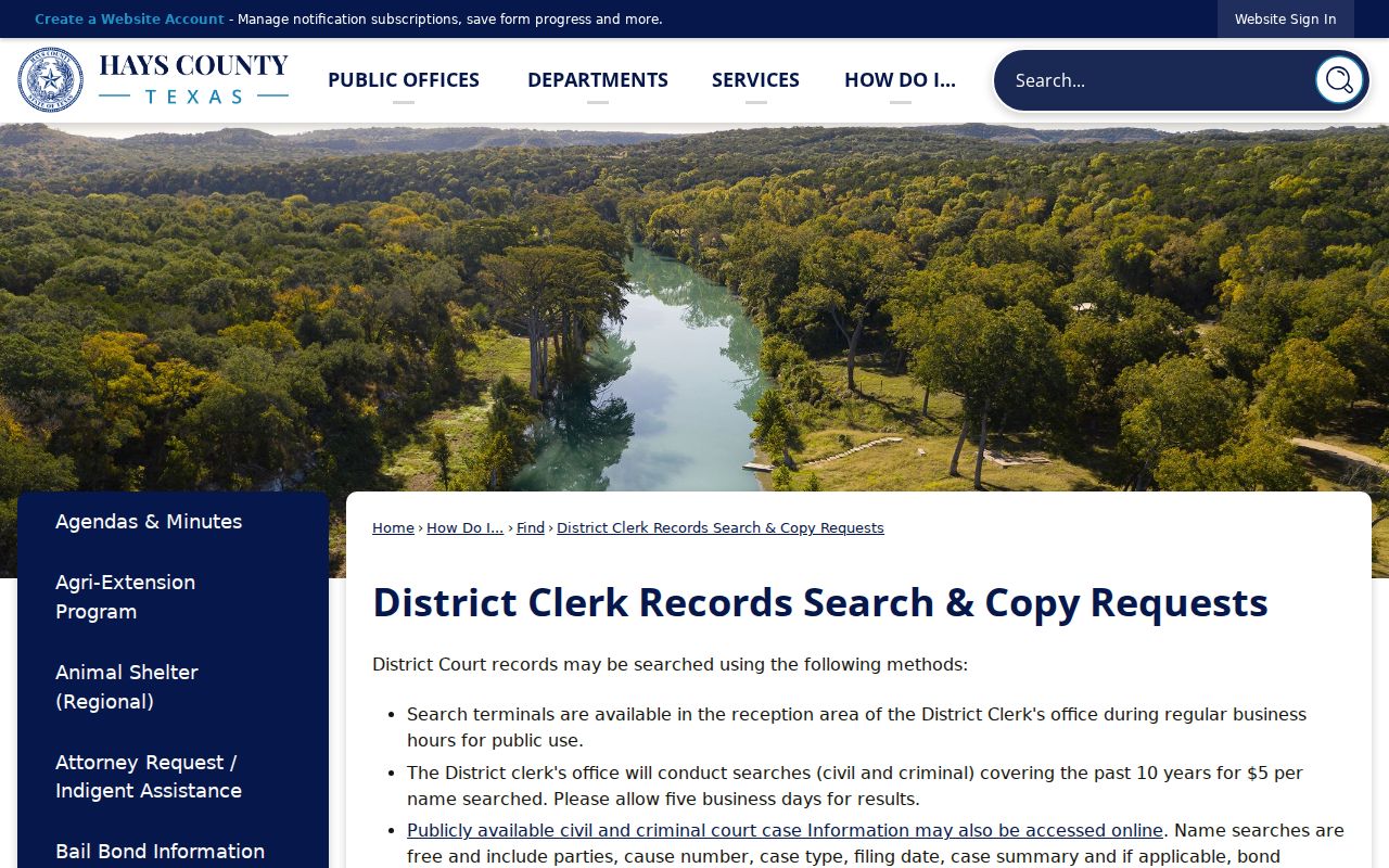 San Marcos resident lookup Hays County District Clerk records request information