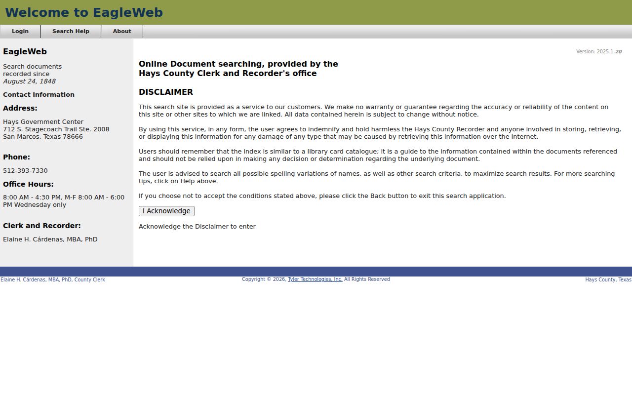 San Marcos street directory EagleWeb recorder search controls